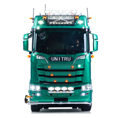 TOUCAN Z008 1/14 RC 4X4 Tractor Truck Green Straight Front View, Illuminated Roof Lights & Headlights, Full Functional Lighting System