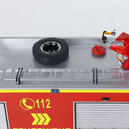 TOUCAN 1/14 4x2 RC PS010 Fire Truck Roof Platform Close‑Up, Spare Tire, Simulated On‑Board Accessories And 112 Marking Decals