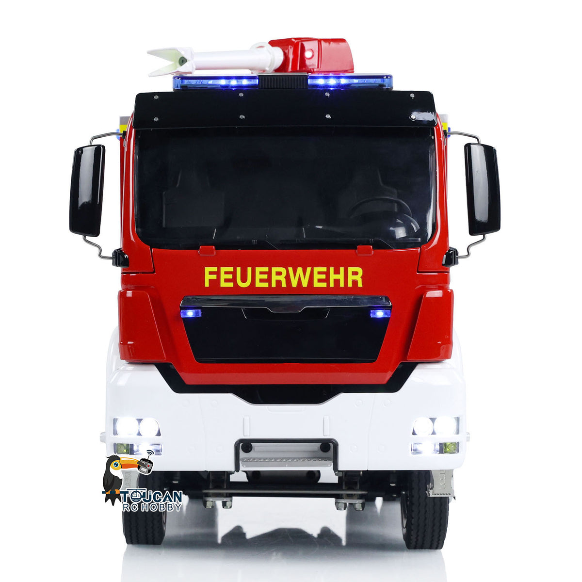 TOUCAN 1/14 4x2 RC PS010 Fire Truck Straight Cab Front View, Headlight Assembly, Windshield And Front Bumper Detail