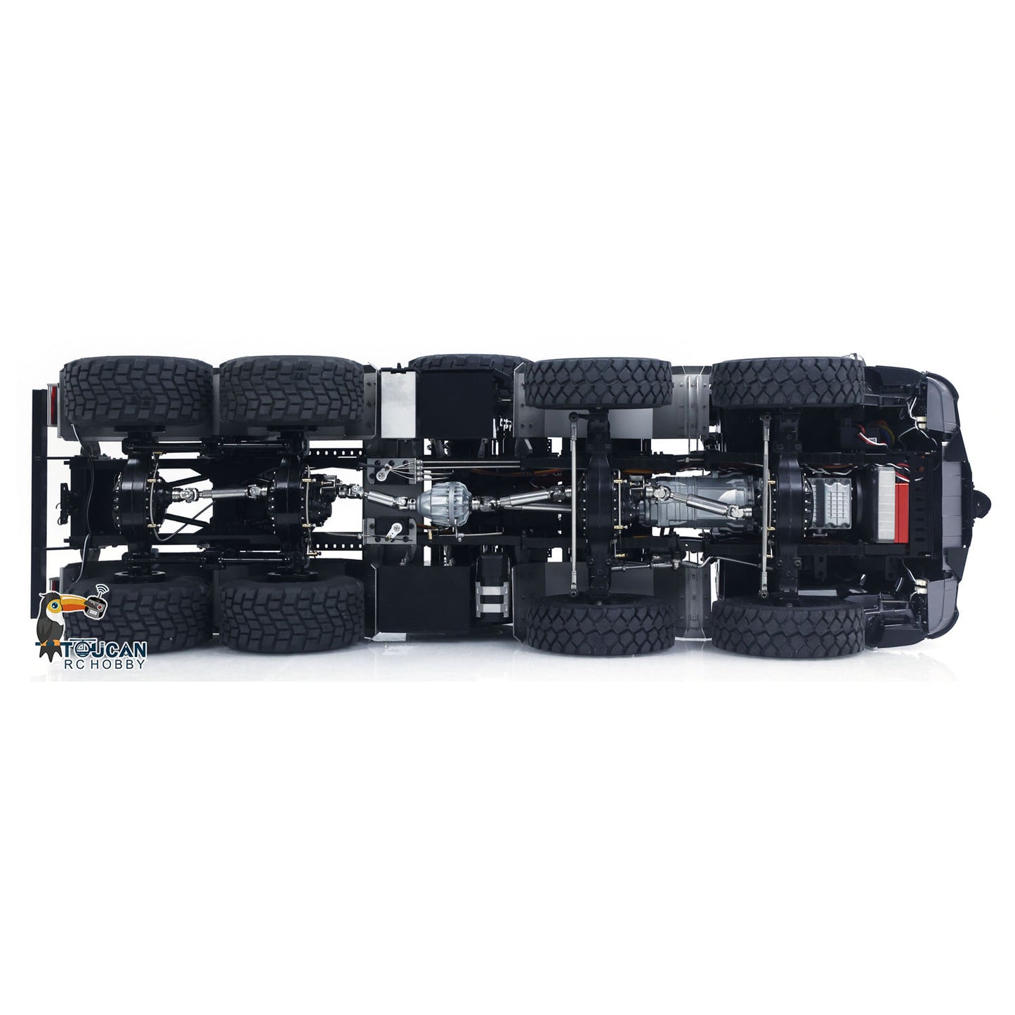 TOUCAN 1/14 RC 8x8 Off‑Road Tractor Truck Under‑Chassis Top‑Down View, Full 8x8 Drivetrain, 3‑Speed Metal Gearbox, Central Differential And Differential Lock, Battery And Charger Not Included