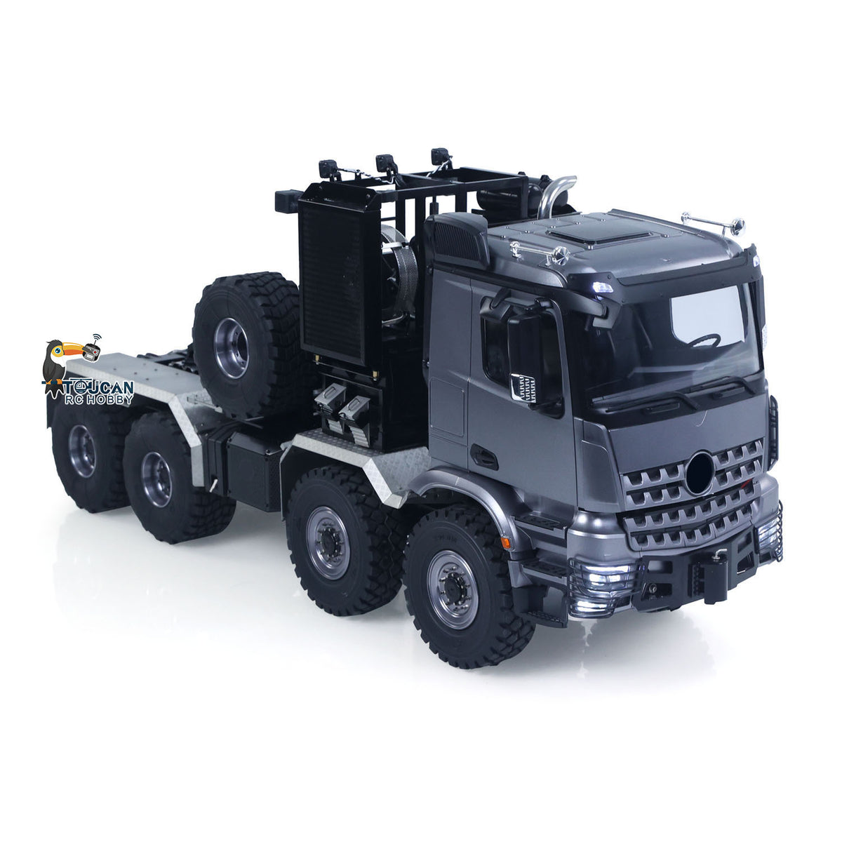 TOUCAN 1/14 RC 8x8 Off‑Road Tractor Truck Grey Right‑Front Oblique Shot, Metal Wheel‑Side Reduction Axles, Realistic Off‑Road Tires
