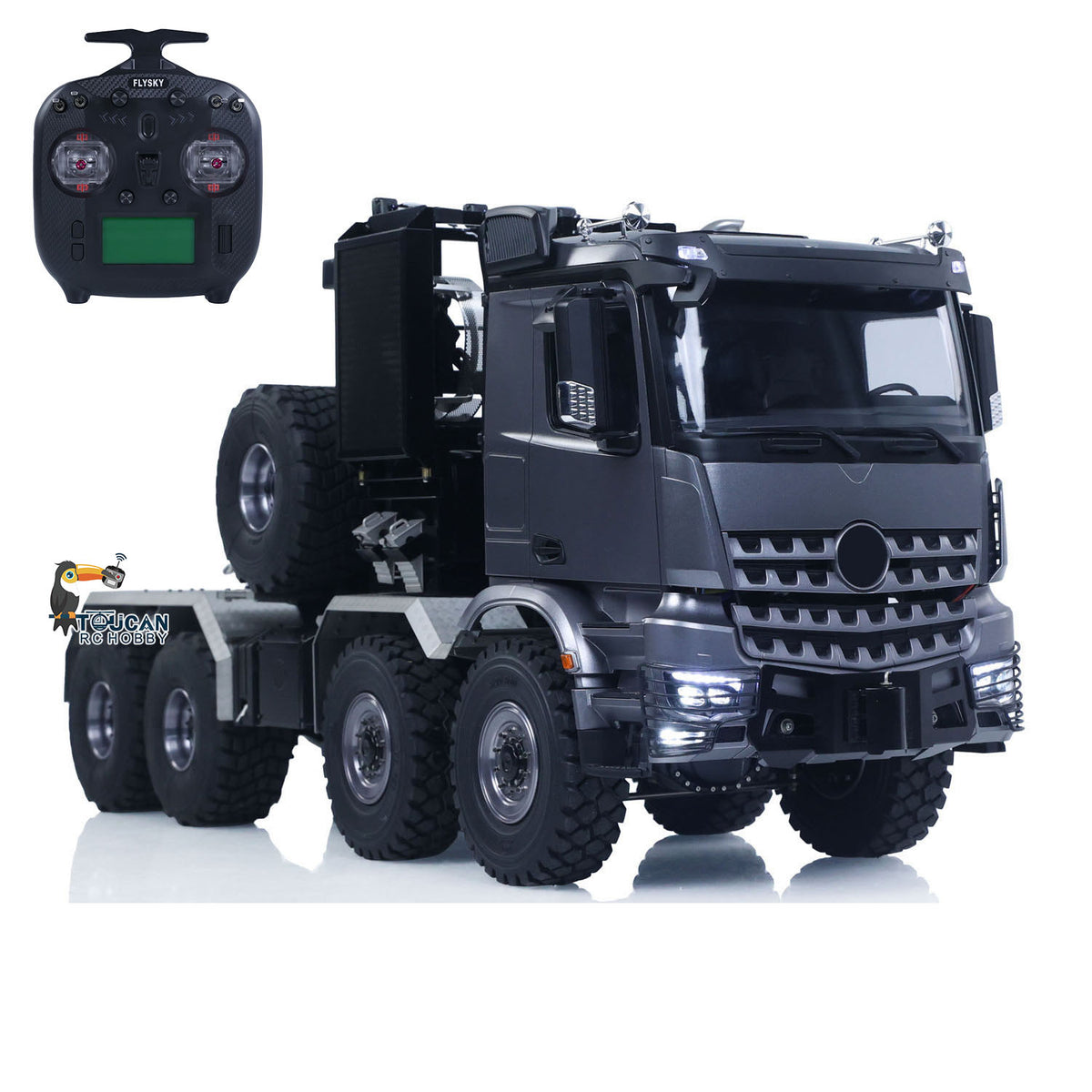 TOUCAN 1/14 RC Low‑Profile 8x8 Off‑Road Tractor Truck, Factory Painted & Pre‑Assembled Grey Cab, ST8 Transmitter, Light & Sound System, Battery And Charger Not Included, RC Heavy Hauler Truck