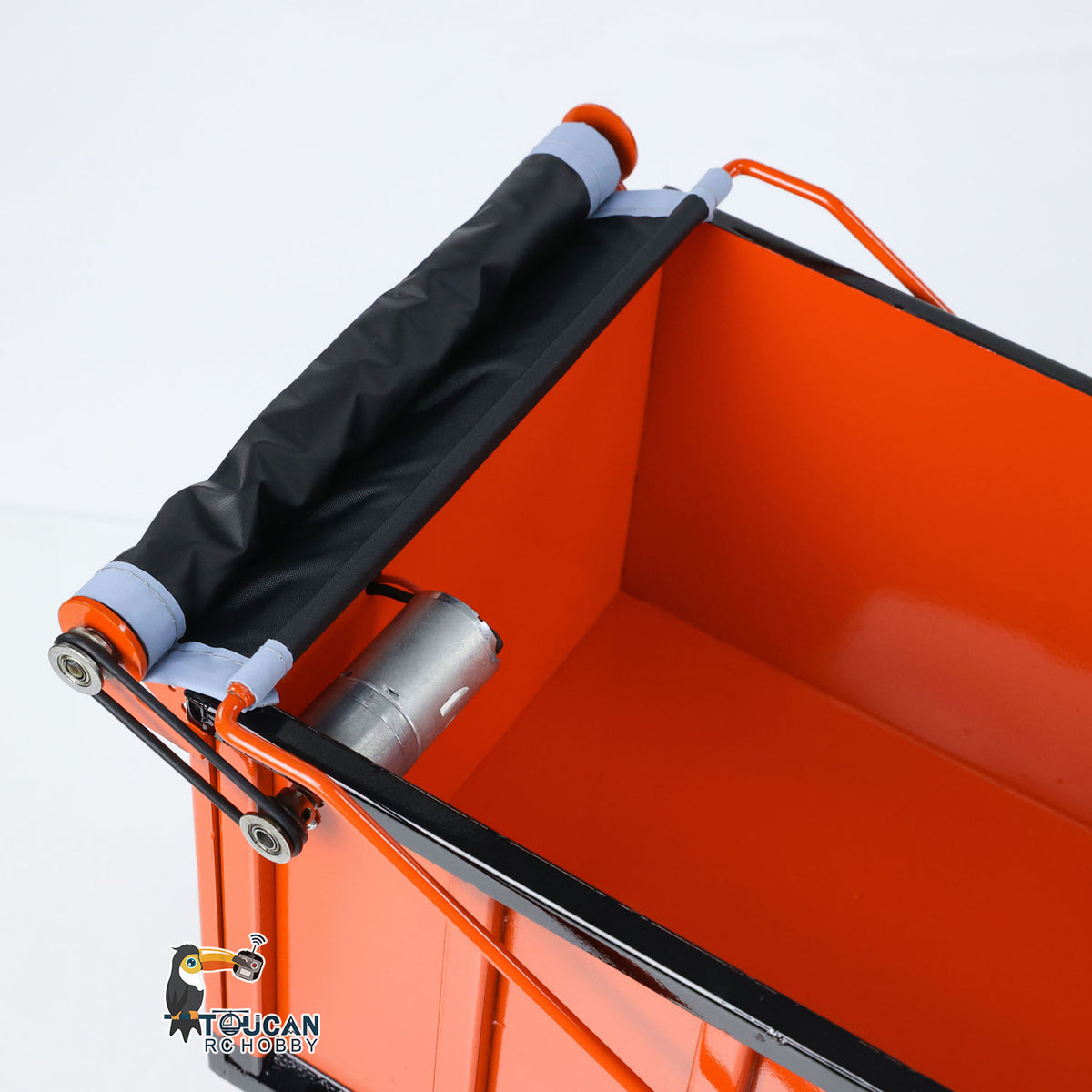 TOUCAN HHG 1/14 RC Dump Semi‑Trailer Electric Tarpaulin Roller Mechanism Close‑Up, Motor‑Driven Tarpaulin Winding Assembly