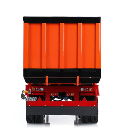 TOUCAN HHG 1/14 RC 2‑Axle Dump Semi‑Trailer Straight Rear View, Tail Light Group, Toolbox With White Decorative Stripes, Red‑Black Painted Metal Rear Frame
