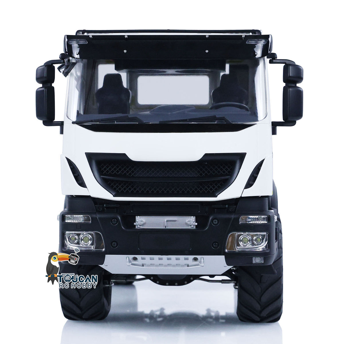 TOUCAN MD 1/14 RC 4x4 Hydraulic Dump Truck Straight Front View, Working Headlight, Front Bumper, Realistic White Cab Appearance