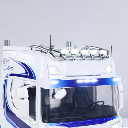 TOUCAN Modified MD 1/14 RC 6x6 Tractor Truck Cab Roof Close‑Up, Sun‑Visor Lights, Roof Lamp Group, Logo Light And Front Face Light Details