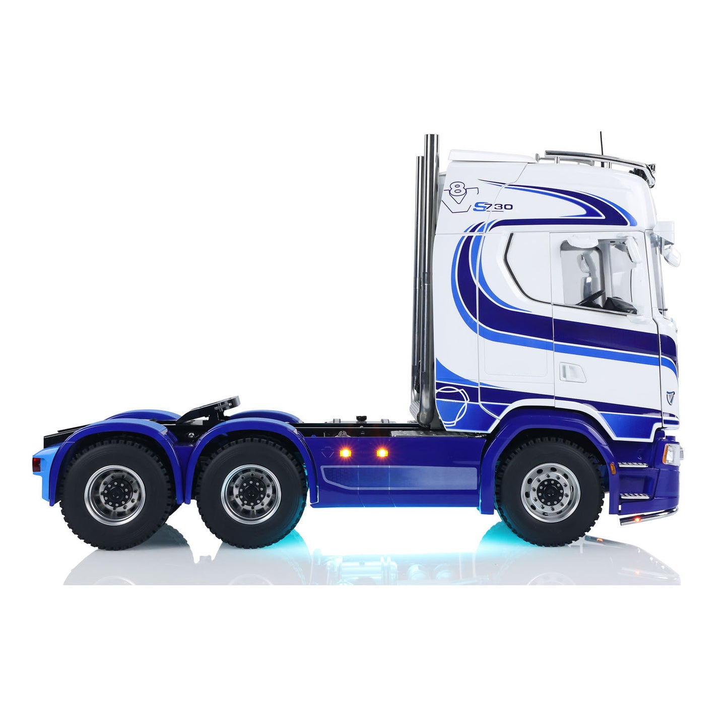 TOUCAN Modified MD 1/14 RC 6x6 Tractor Truck Side Profile View, Undercab Bottom Light Effect, Complete Side Decals, Pre‑Painted RC Hauler Truck