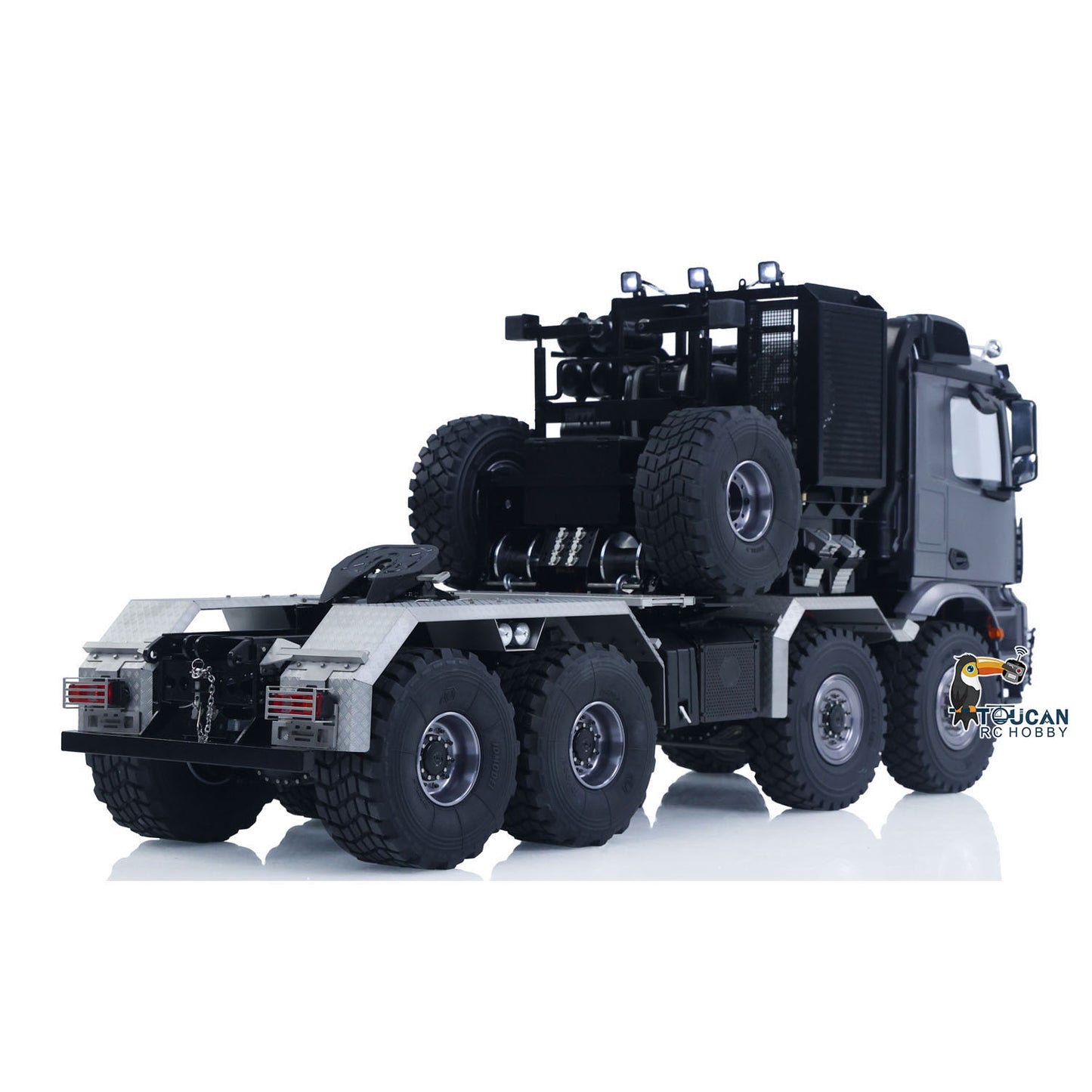 TOUCAN 1/14 RC Low‑Profile 8x8 Off‑Road Tractor Truck Rear‑Oblique Full View, 3‑Speed Metal Gearbox, ST8 Radio Control Ready