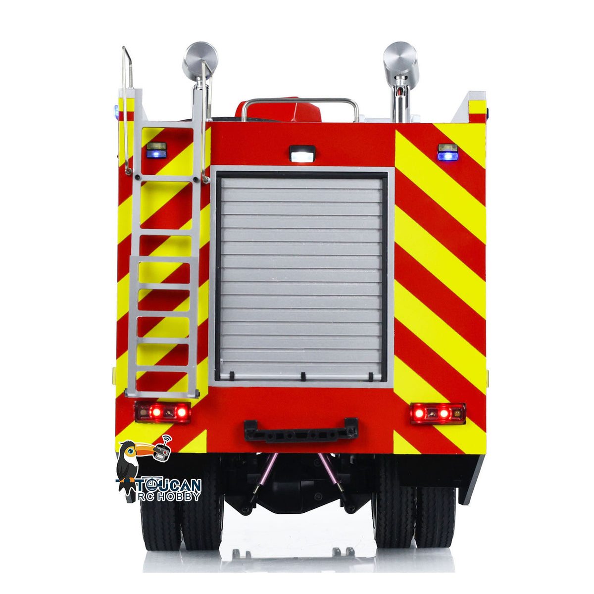 TOUCAN 1/14 4x2 RC PS010 Fire Truck Straight Rear View, Rear Access Ladder, Roller Shutter Door, Taillight And Warning Reflective Stripe