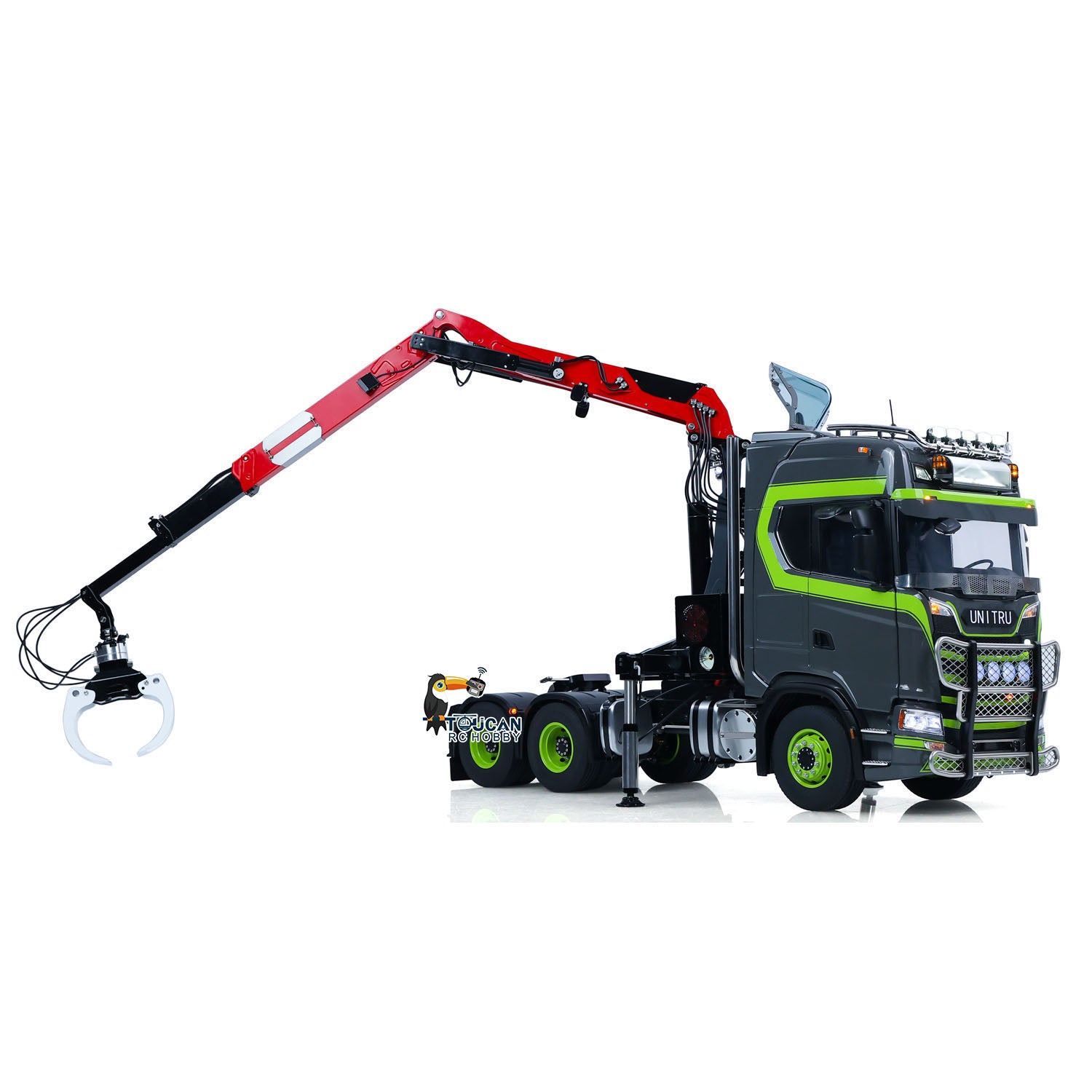 TOUCAN 1/14 RC 6x6 Tractor Truck, Fully Extended Hydraulic Log Crane For Log Grabbing Work, LESU Heavy‑Duty Metal 6x6 Chassis