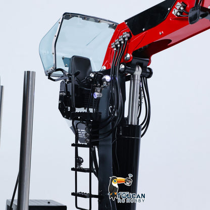 TOUCAN 1/14 RC Tractor Truck Hydraulic Log Crane Upper Section Close‑Up, Hydraulic Valve Block, Tubing And Mechanical Linkage Parts