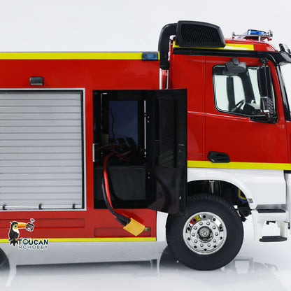 TOUCAN YLL 1/14 RC 6x4 PS007 Fire Truck Open Side Compartment Close‑Up, Internal Pipeline And Quick‑Connect Plug Detail, German Text Body Panel