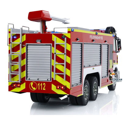 TOUCAN YLL 1/14 RC 6x4 PS007 Fire Truck Back Oblique Full‑Body Shot, Rotatable Water Spray Nozzle, Rear Reflective Warning Stripe, Pre‑Painted RC Fire Truck