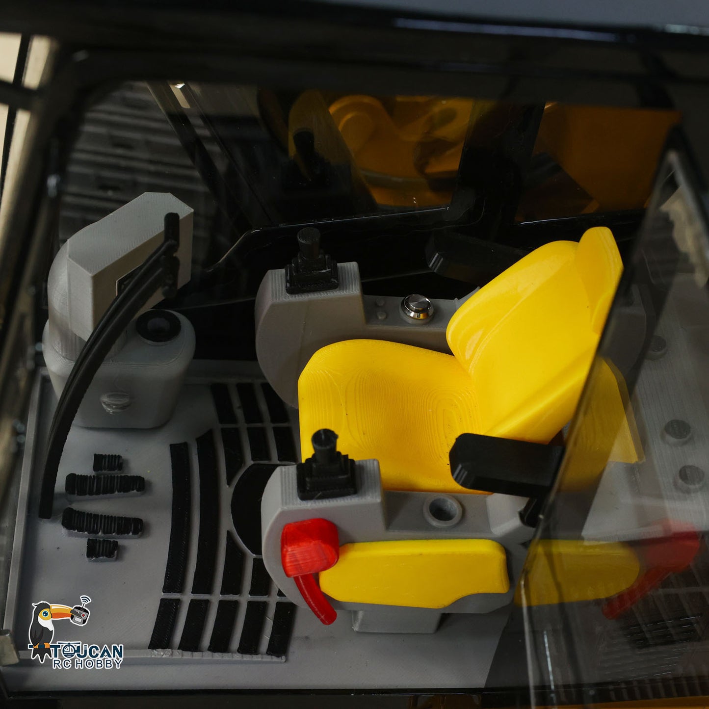 TYMX 1/8 RC hydraulic excavator cab interior detail