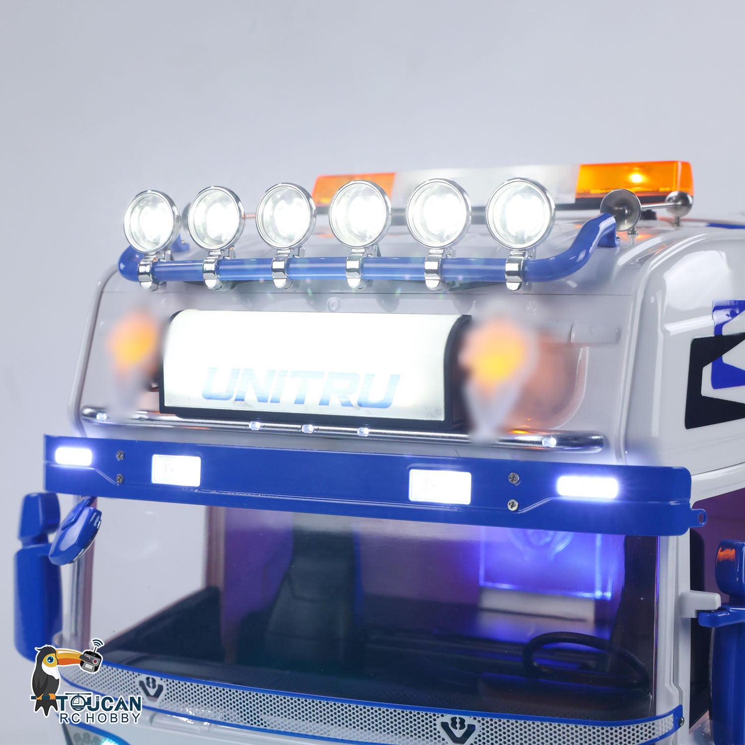 Unitru 04 RC Tractor Truck Front LED Headlight Detail Close Up