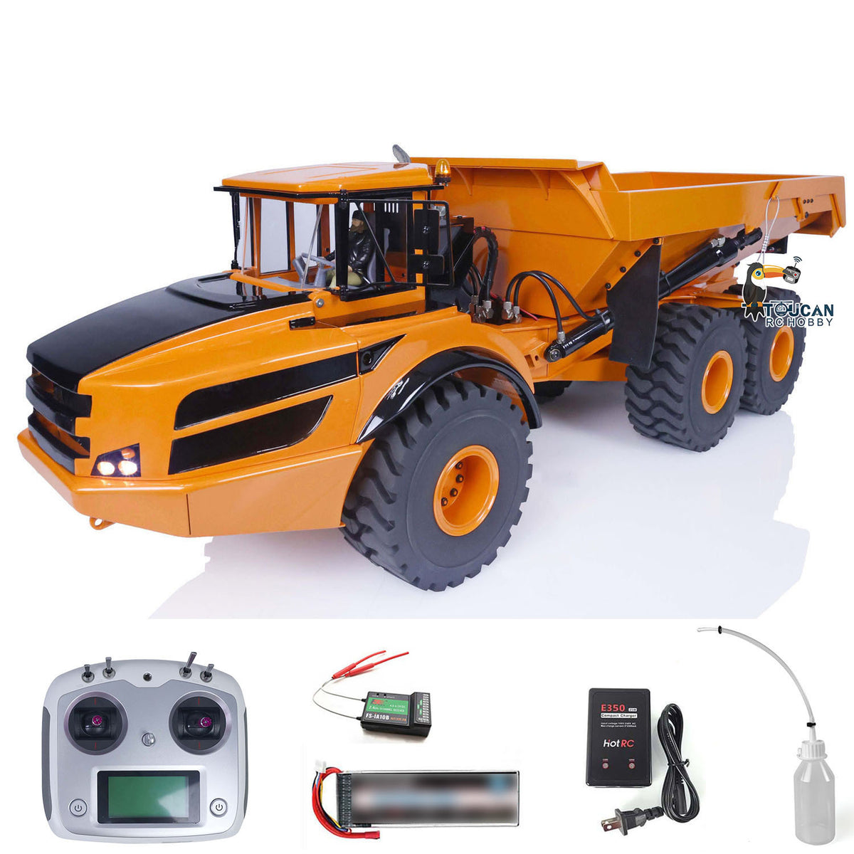 XDRC 1/14 Hydraulic Articulated Dump Truck Orange Version Full Kit, With I6S Transmitter & Accessories, Multiple Color Options Available, Heavy Duty Metal Construction