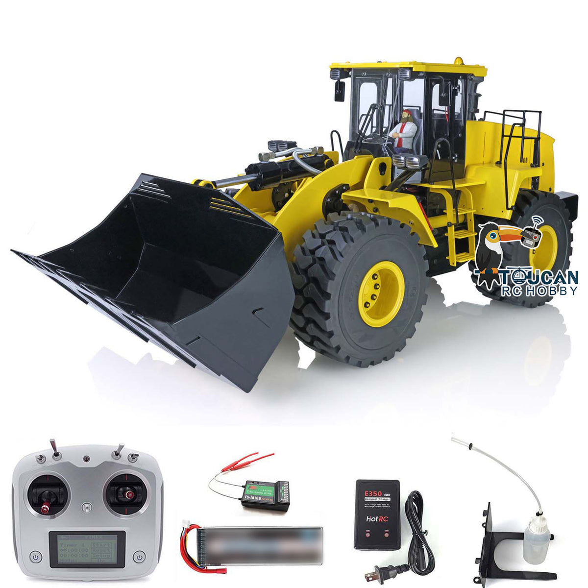 XDRC 470 1/14 Scale All-Metal Hydraulic Wheel Loader, Yellow Version, I6S Transmitter, Light & Sound System, Battery & Charger Included, Manual Quick Change Bucket & Fork, 3S 5200mAh Battery, Metal Wheel-Side Deceleration Axle