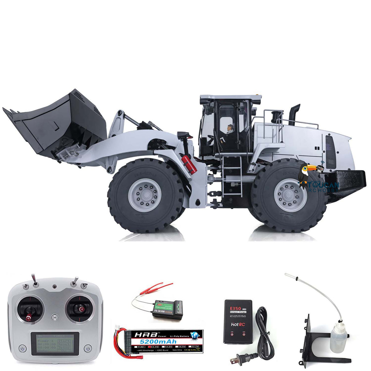 XDRC 470 1/14 Hydraulic Wheel Loader White Version Full Kit, With Remote Controller, Battery & Charger, All-Metal Construction, Detailed Cab Interior With Driver Figure
