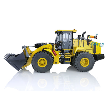 XDRC 470 1/14 Hydraulic Wheel Loader Yellow Right Front Working Pose, Original Bucket Equipped, All-Metal Durable Chassis