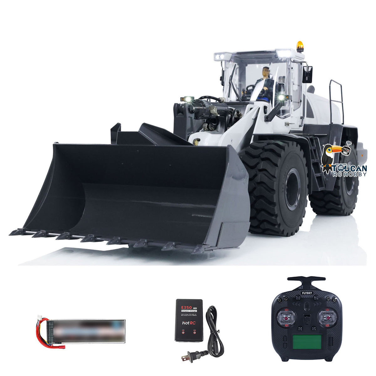 XDRC 580 1/14 Hydraulic Wheel Loader White & Grey Version, With Remote Controller, Battery & Charger, CNC Machining & Zinc Alloy Molding Construction