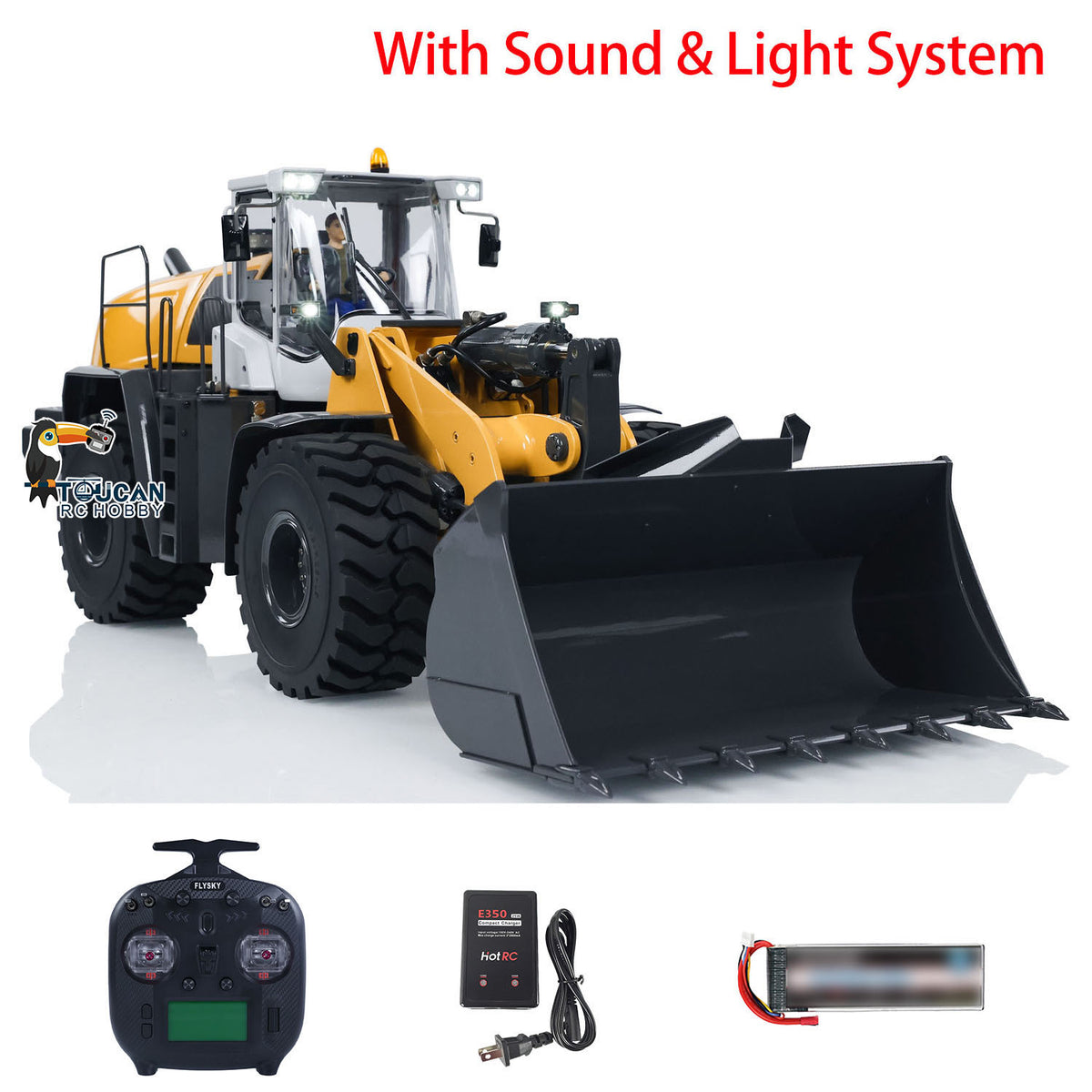 XDRC 580 1/14 Scale Metal Hydraulic Wheel Loader, Yellow Version, With Sound & Light System, ST8 Transmitter, Battery & Charger Included, 4-Way Directional Valve, Brushless Hydraulic Pump, Quick Attachment System
