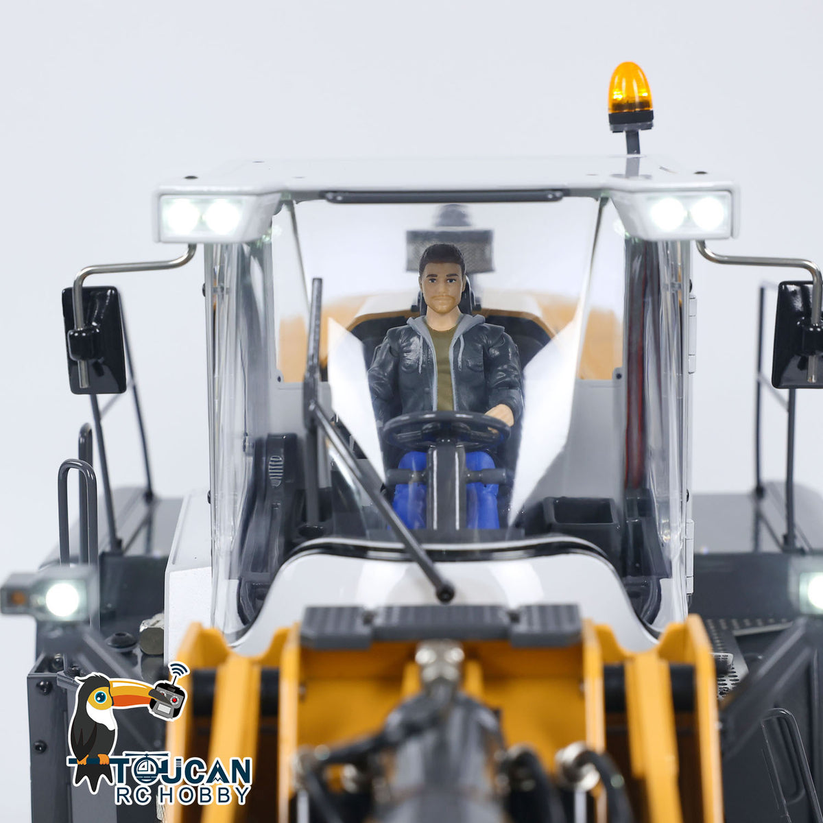 XDRC 580 1/14 RC Hydraulic Wheel Loader Cabin Front View, Detailed Interior With Operator Figure, Realistic Cabin Decoration