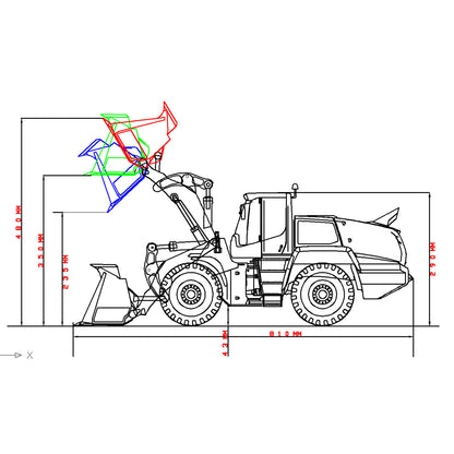 XDRC 580 1/14 RC Hydraulic Wheel Loader Technical Dimension Diagram, Side View Structure Schematic For Reference