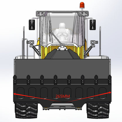 XDRC 580 1/14 RC Hydraulic Wheel Loader Yellow Straight Rear Head-On View, Rear Counterweight, Taillights & Rear Chassis Detail