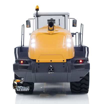 XDRC 580 1/14 RC Hydraulic Wheel Loader Yellow Straight Rear View, Rear Counterweight, Tail Light & Rear Body Detail