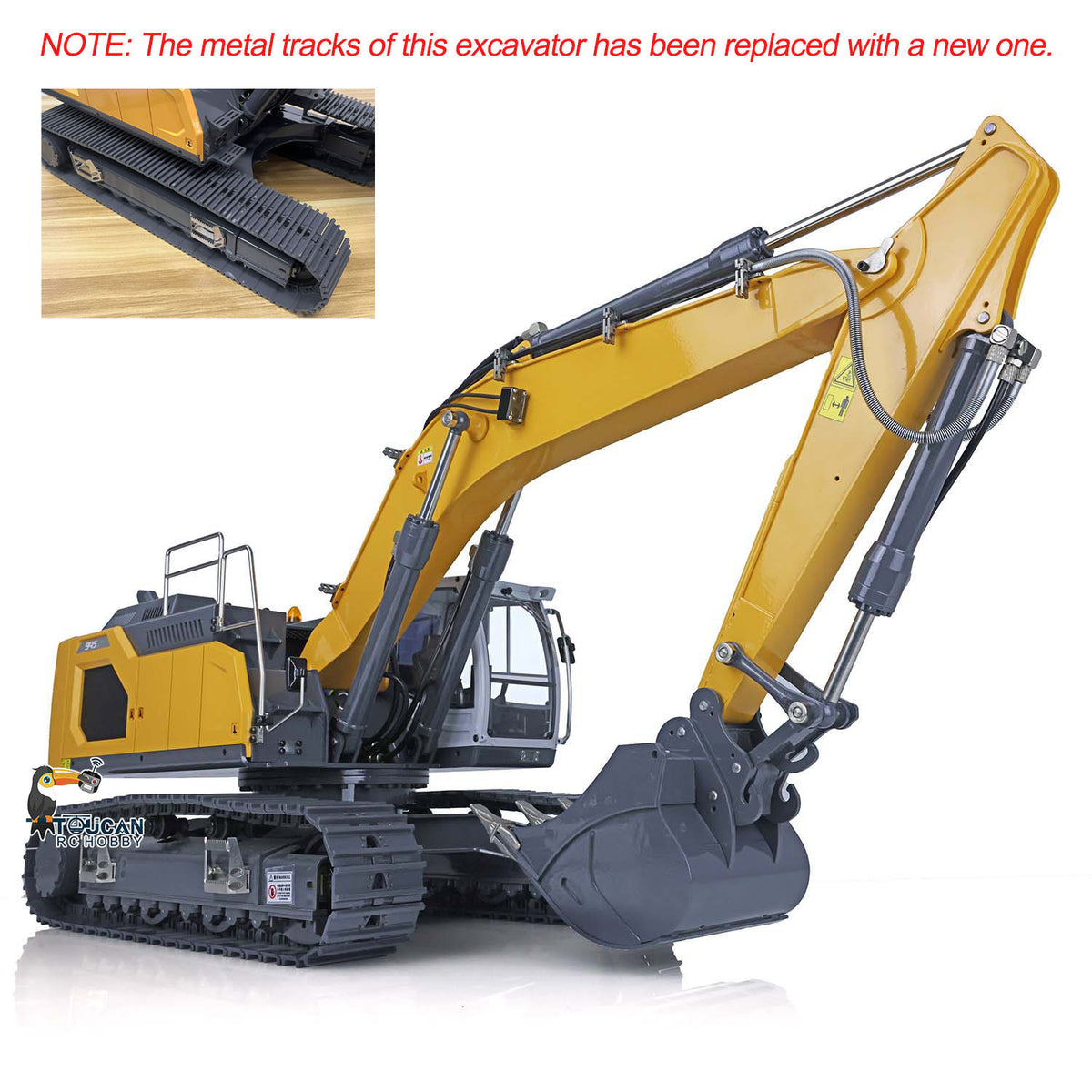 XDRC 945 1/14 Hydraulic Excavator Right Front View, Bent Boom Working Pose, Precise Multi-Channel Hydraulic Control Performance