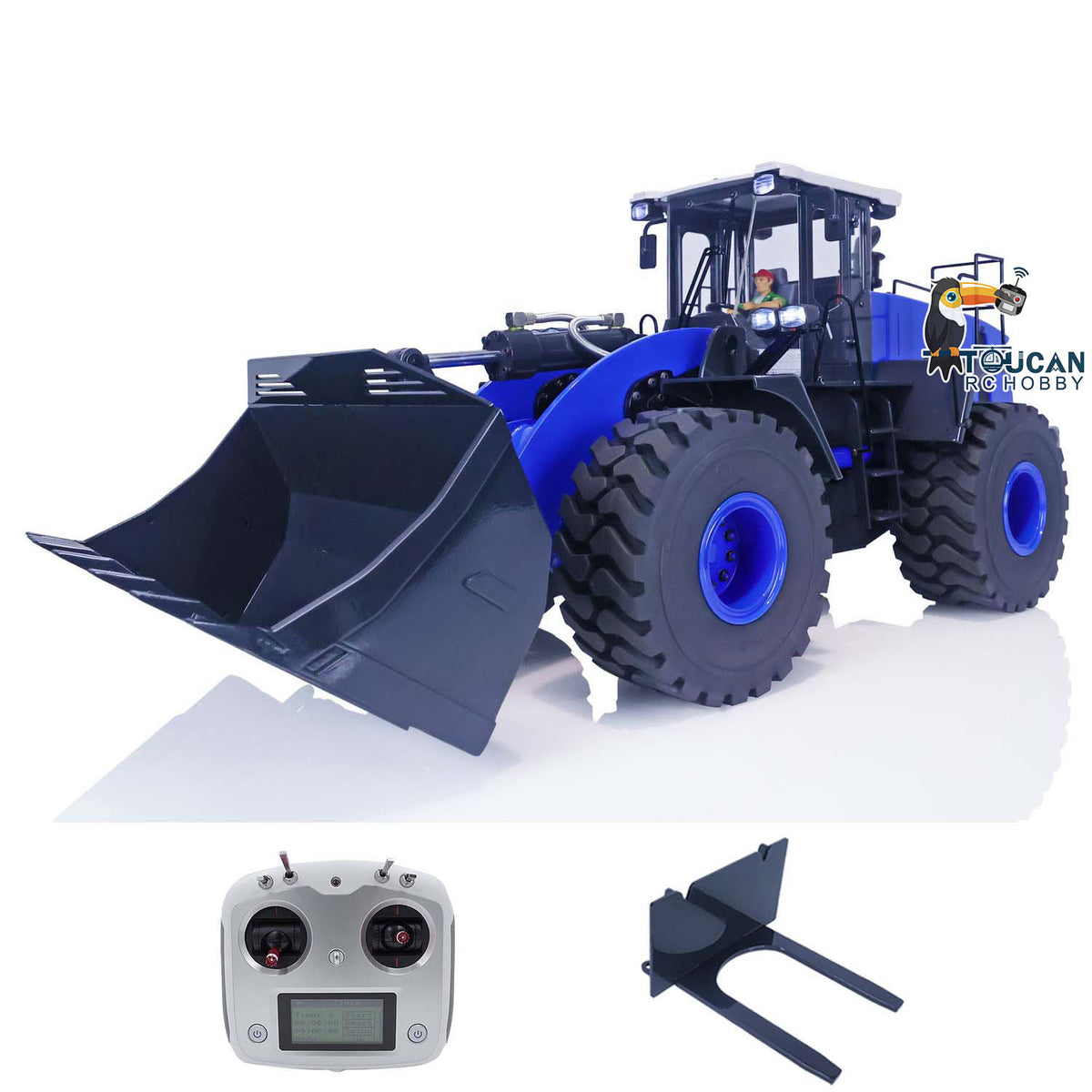 XDRC‑470 1/14 RC Hydraulic Wheel Loader Blue‑Black Version With Remote And Fork Attachment, Metal Wheel‑Side Reduction Axle, Multi‑Color Optional