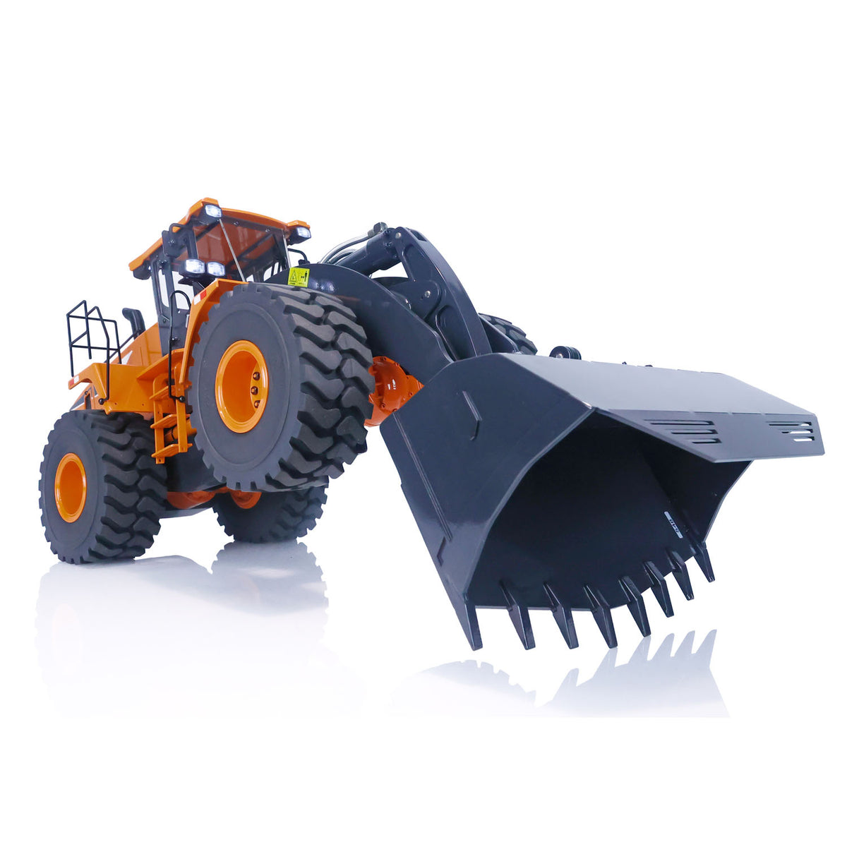 XDRC‑470 1/14 RC Hydraulic Wheel Loader Orange With Tilt‑Up Bucket, Realistic Hydraulic Working Movement Demonstration