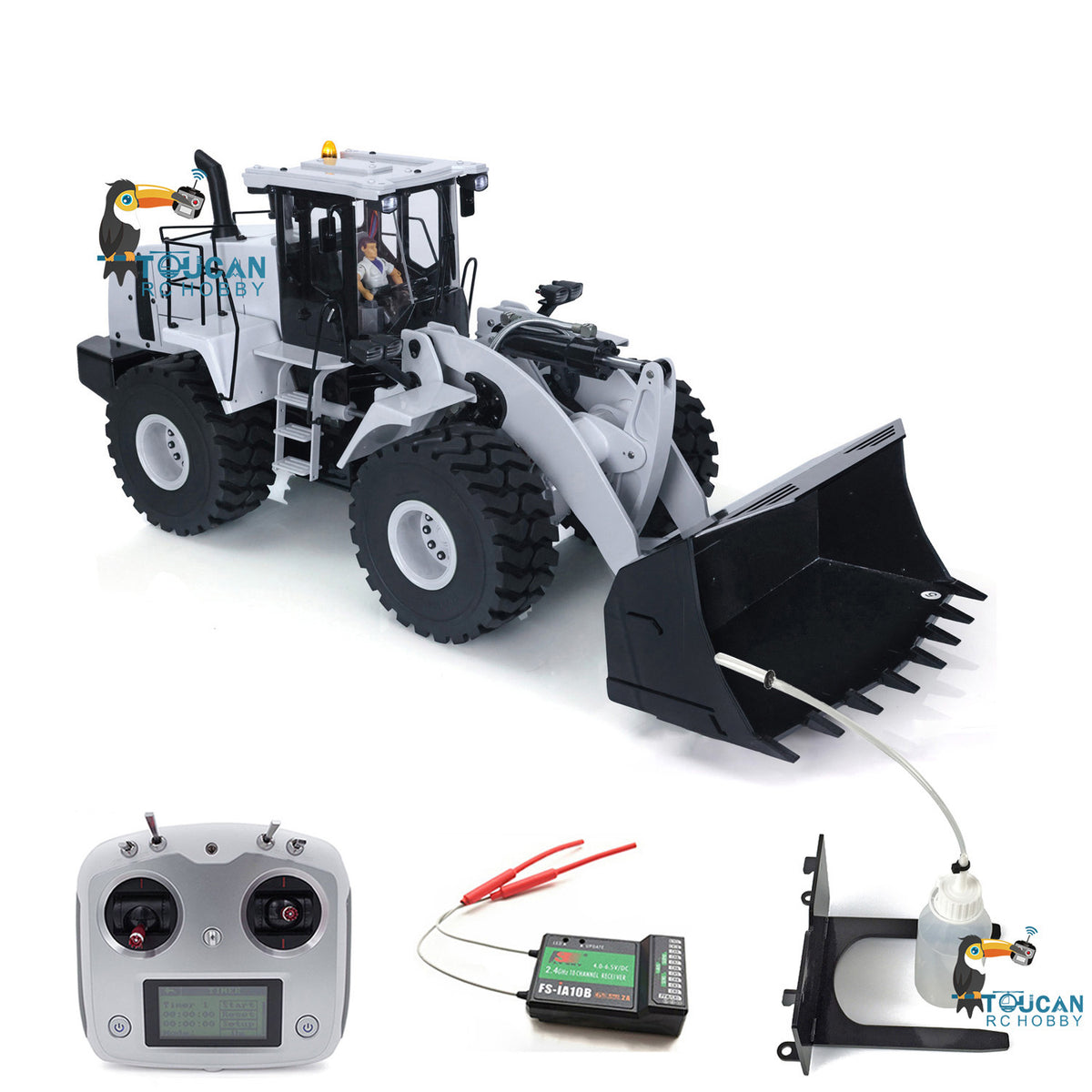 XDRC‑470 1/14 RC Hydraulic Wheel Loader Silver‑Grey Version, Full Metal Structure, Quick‑Change For Bucket And Fork Attachments
