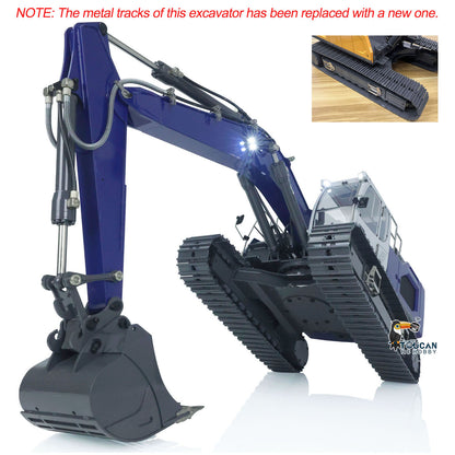 XDRC‑945 1/14 RC Hydraulic Excavator Dark‑Blue Boom‑Down Digging Pose, Functional Integrated Light System