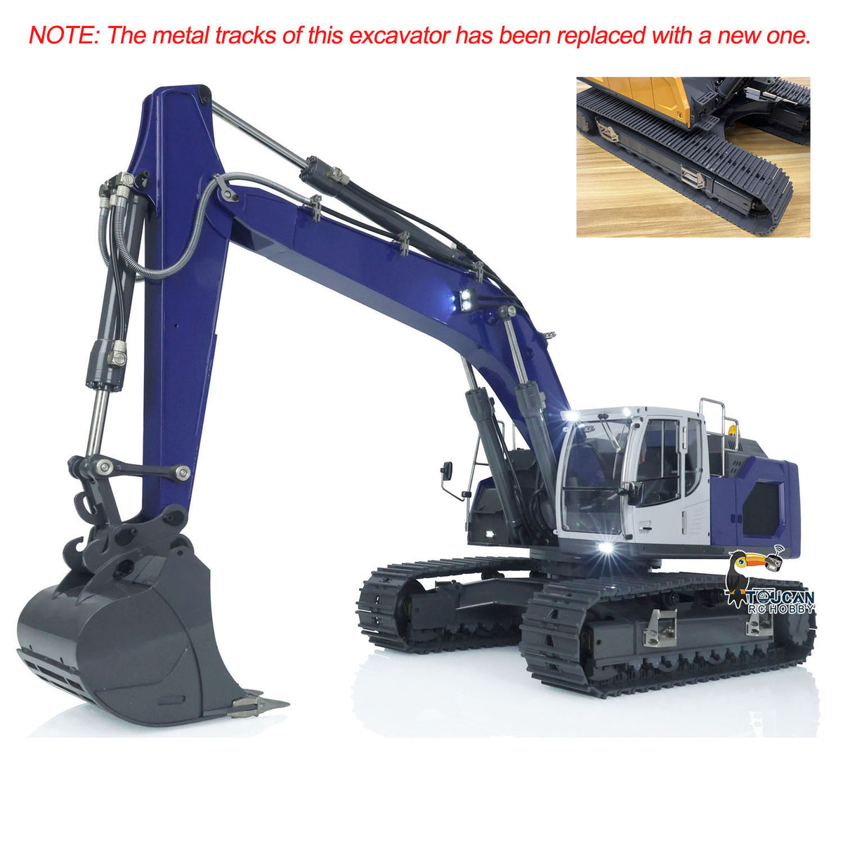 XDRC‑945 1/14 RC Hydraulic Excavator Dark‑Blue Retracted Bucket Parking Pose, High‑Simulation RC Engineering Model