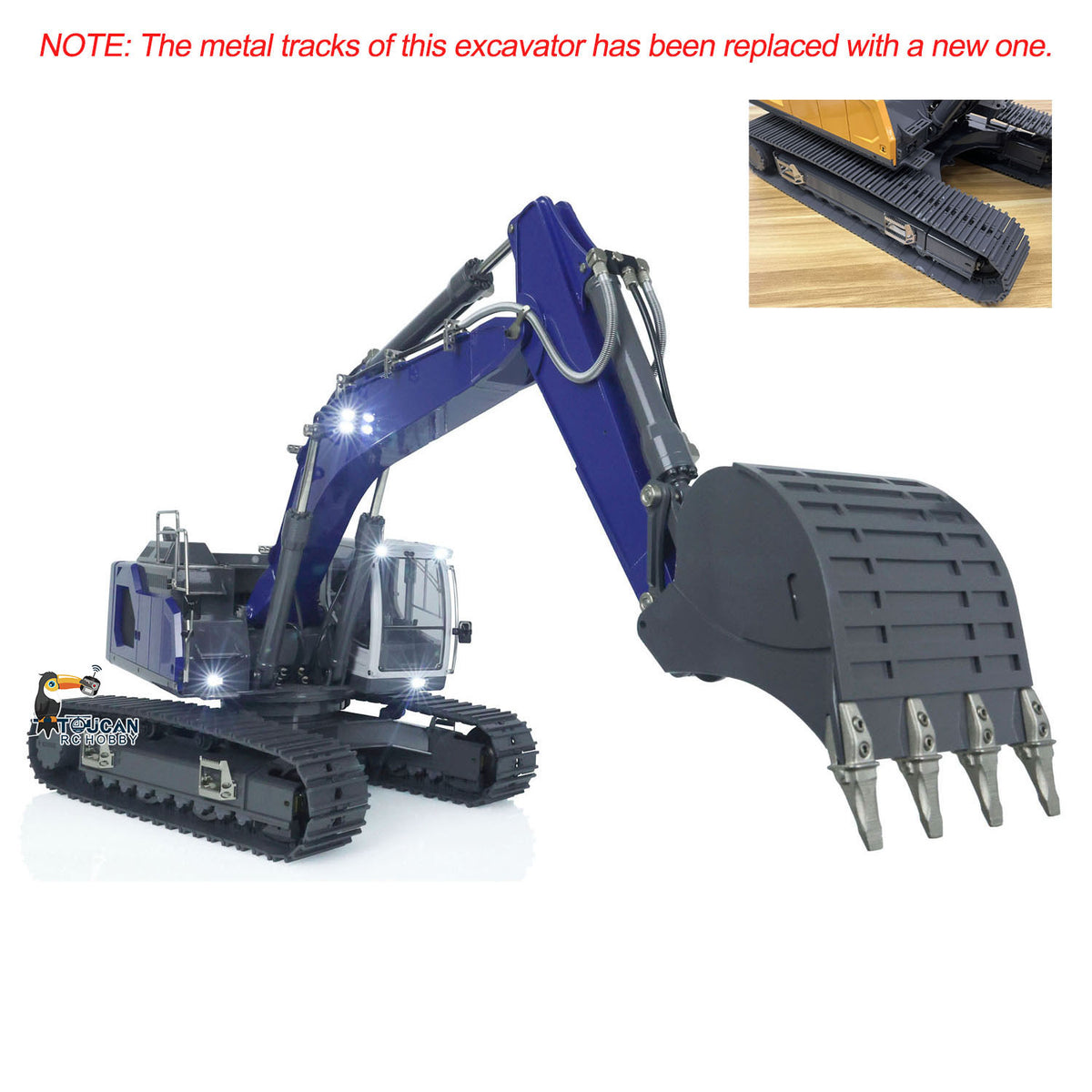 XDRC‑945 1/14 RC Hydraulic Excavator Dark‑Blue Side Digging Pose, Heavy‑Duty Metal Track Chassis Assembly