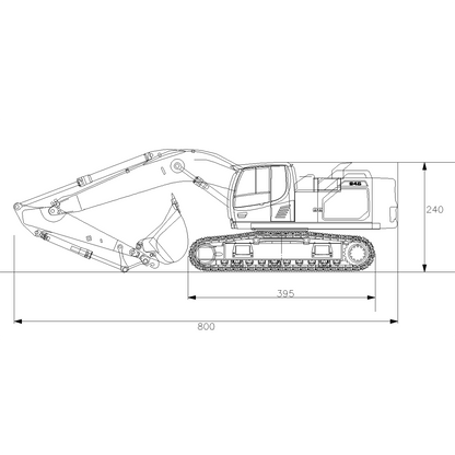 XDRC‑945 1/14 RC Hydraulic Excavator Digging‑Pose Dimension Blueprint, Working Stroke Size Reference For RC Excavator Model