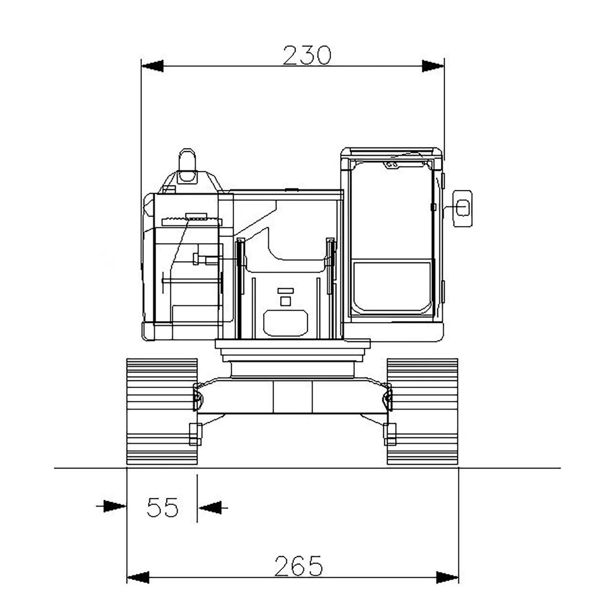XDRC‑945 1/14 RC Hydraulic Excavator Dimension Outline Drawing Front View, Size Reference Blueprint For RC Model
