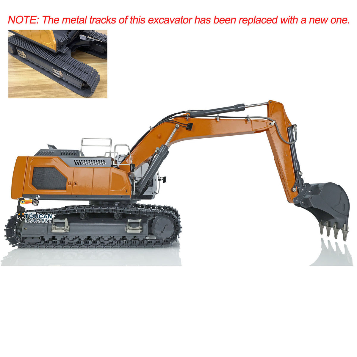 XDRC‑945 1/14 RC Hydraulic Excavator Orange Working Pose, Extended Boom Simulation Digging Action, Realistic Track Construction Model