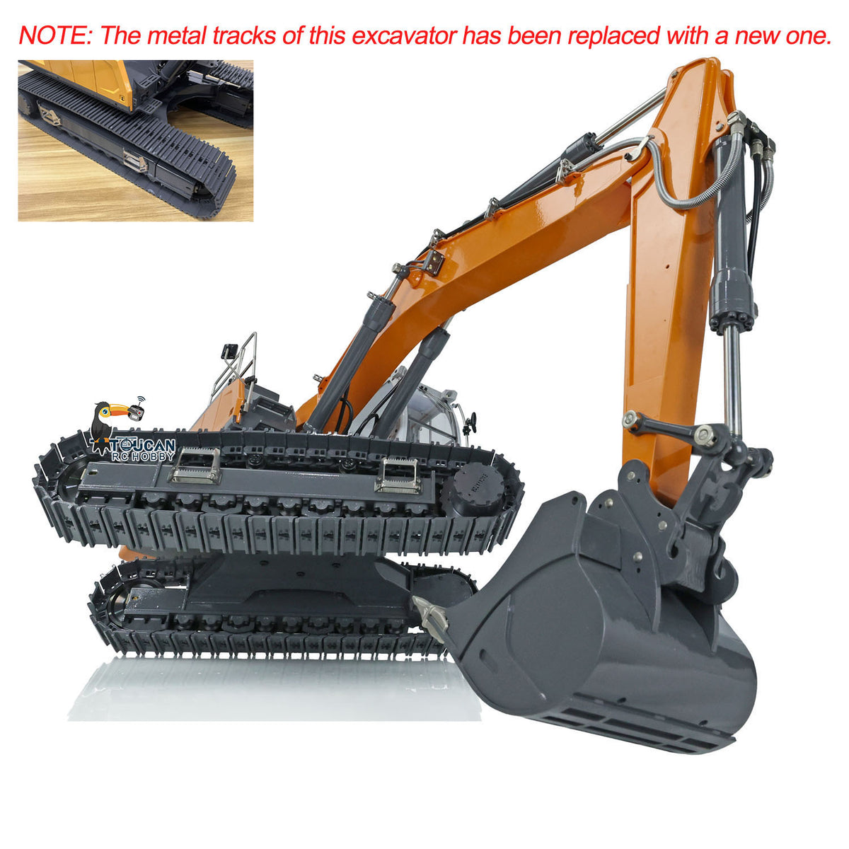 XDRC‑945 1/14 RC Hydraulic Excavator Orange Retracted Bucket Parking Pose, High Simulation RC Engineering Vehicle