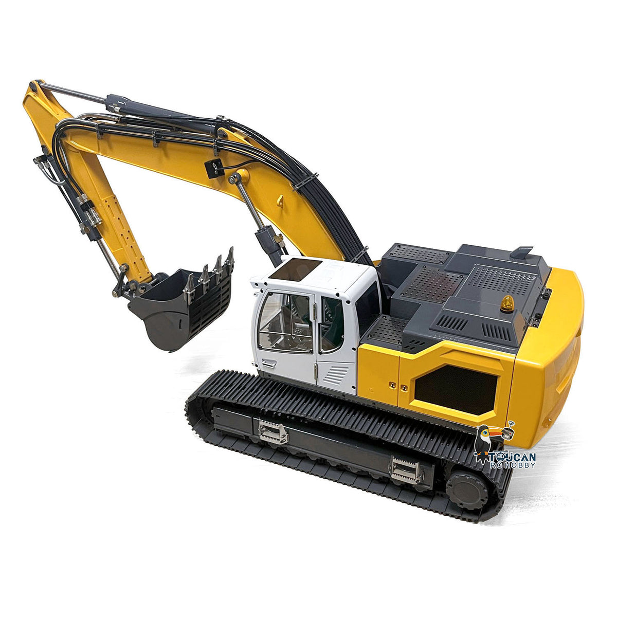 XDRC‑945 1/14 RC Hydraulic Excavator Yellow Digging Working Pose, Heavy‑Duty Metal Track Chassis Assembly